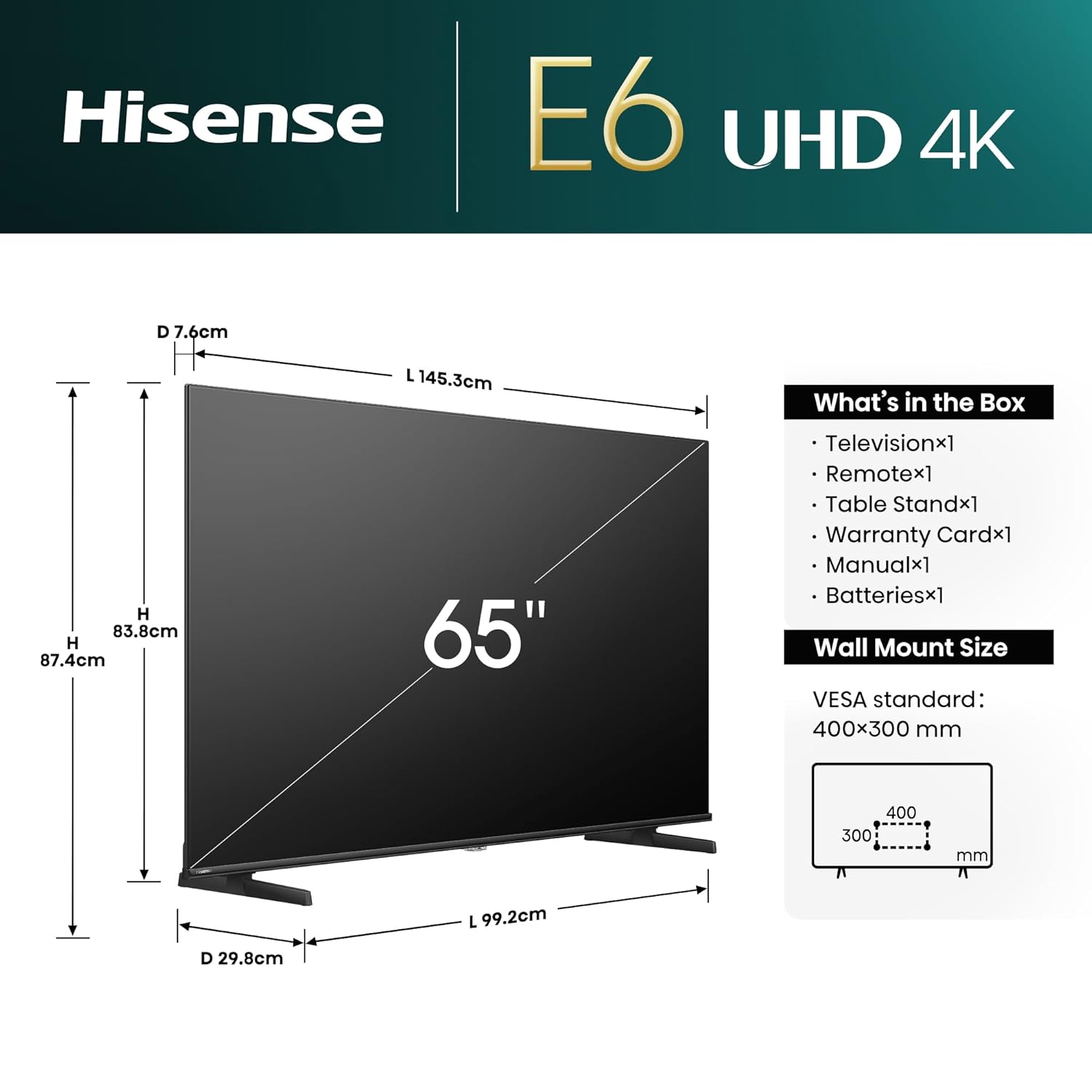 Hisense 65-inch E6N Series 4K Ultra HD Smart LED Google TV Black - Image 4