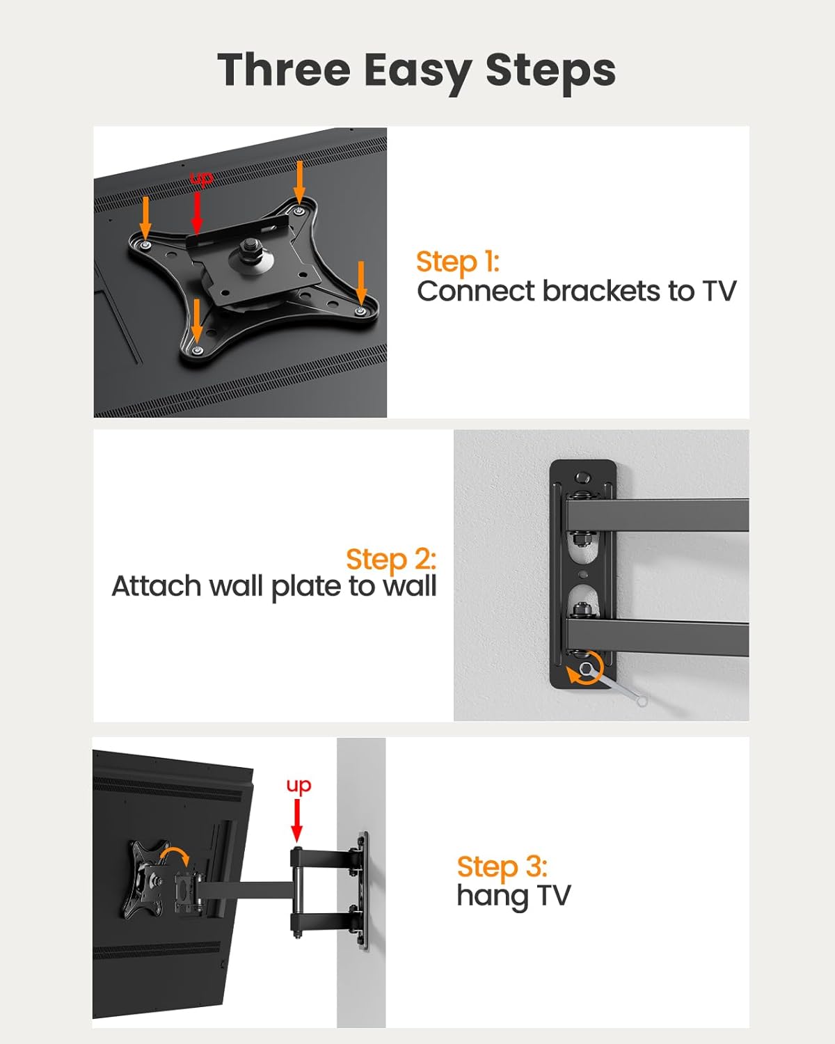 Articulating Full Motion TV Monitor Wall Mount Bracket 13-32 Inch LED LCD Flat Curved Screen 360° Rotation Swivel Tilt Extension Max VESA 100x100mm up to 33lbs - Image 8