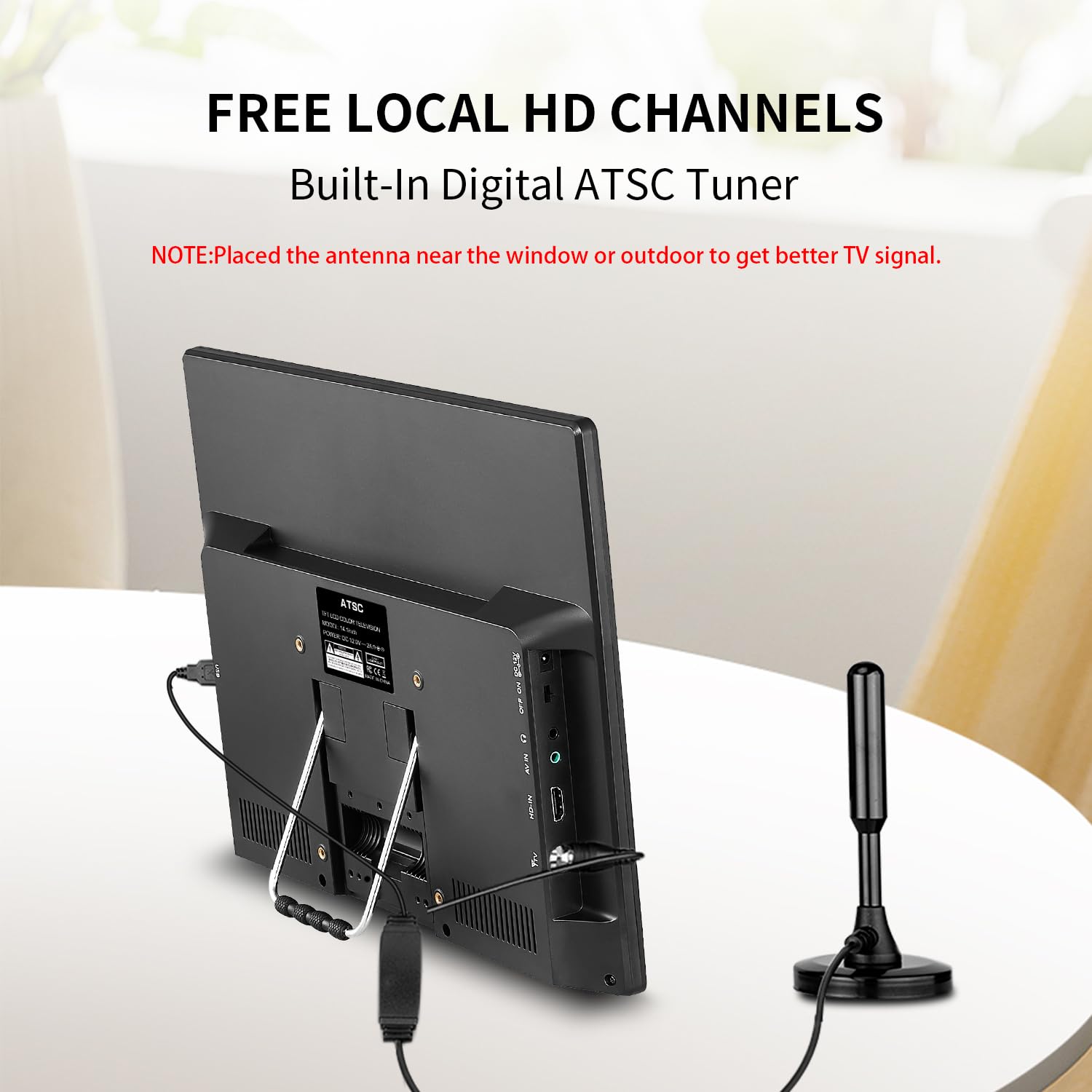14-inch Portable TV Small Screen with Antenna, HDMI, USB, AV, ATSC Tuner, Battery Operated, Car Cord - Image 2