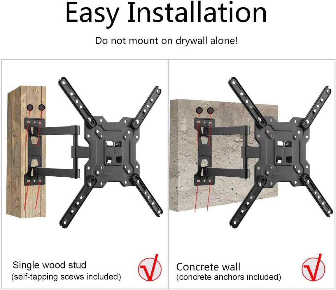 Suptek Full Motion Swivel Tilt TV Wall Mount for 23-55 Inch TVs, 55lbs Capacity, VESA 400x400mm - Image 6