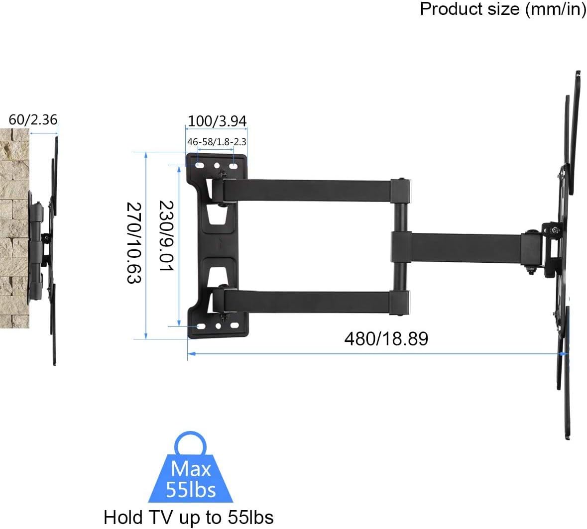 Suptek Full Motion Swivel Tilt TV Wall Mount for 23-55 Inch TVs, 55lbs Capacity, VESA 400x400mm - Image 3
