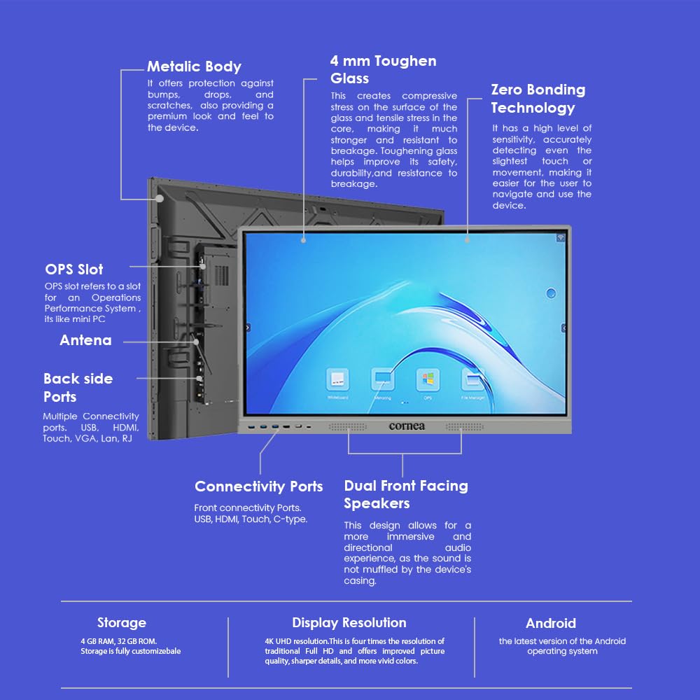 Cornea 55 Inch 4K UHD Interactive Touch Screen LED TV UltraTouch Display 8GB 128GB Android - Image 4