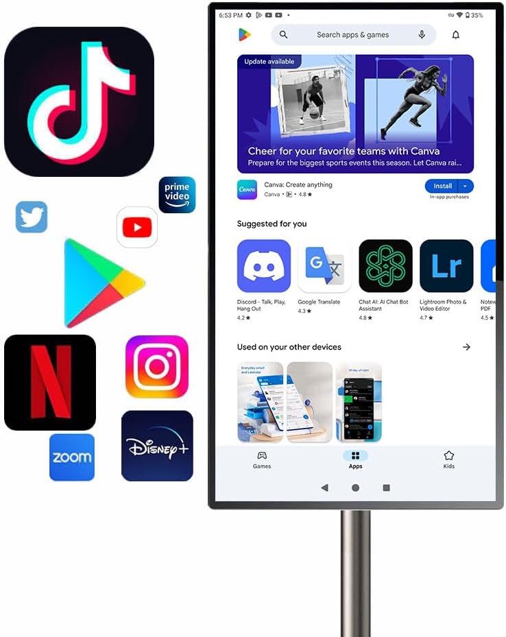 32 Inch Portable UHD 4K Touch Screen Smart TV Monitor with Built-in Battery and Wireless Stereo Speakers - Image 6