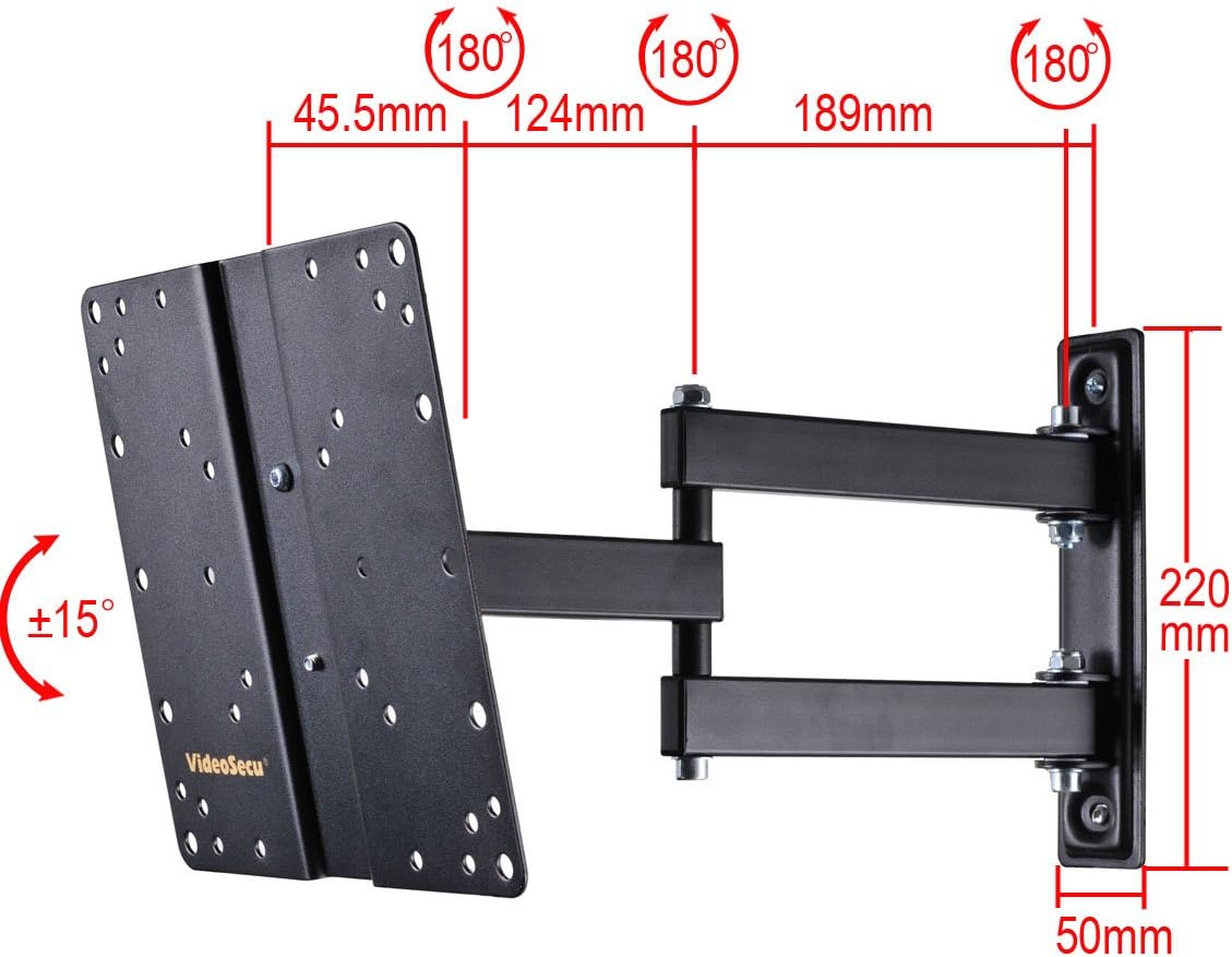 VideoSecu Articulating Tilt Swivel TV Wall Mount Black for 27-47 Inch LCD LED Flat Panel - Image 3