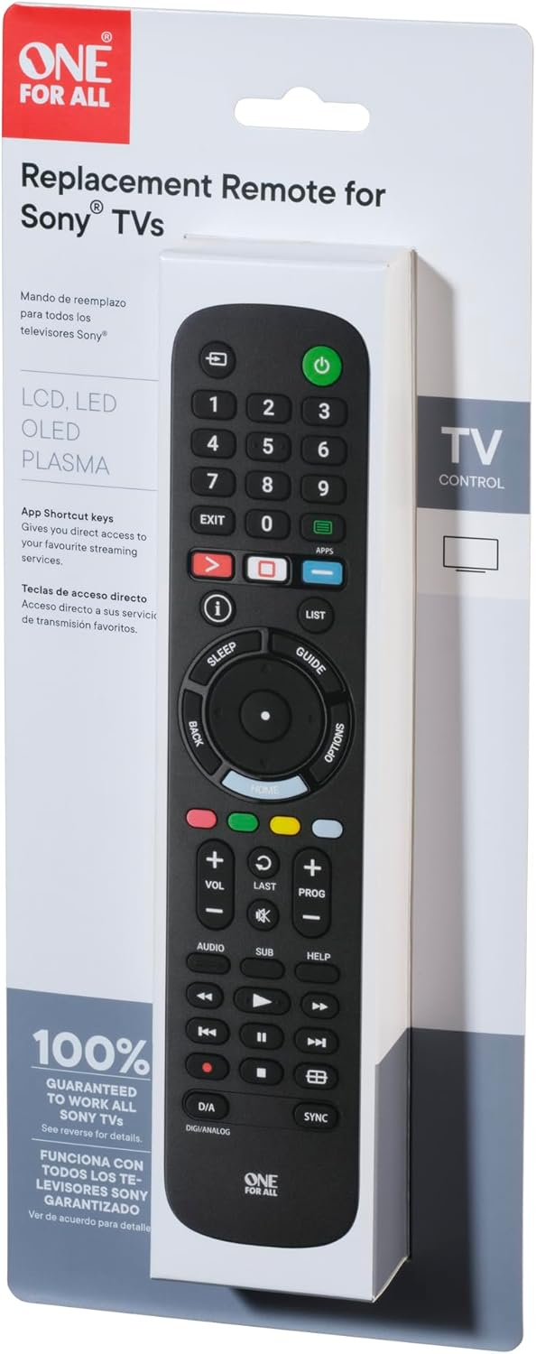 One For All Universal Replacement Remote for Sony TVs - Black, LCD/LED/OLED/Plasma Compatible, URC4812 Model - Image 7