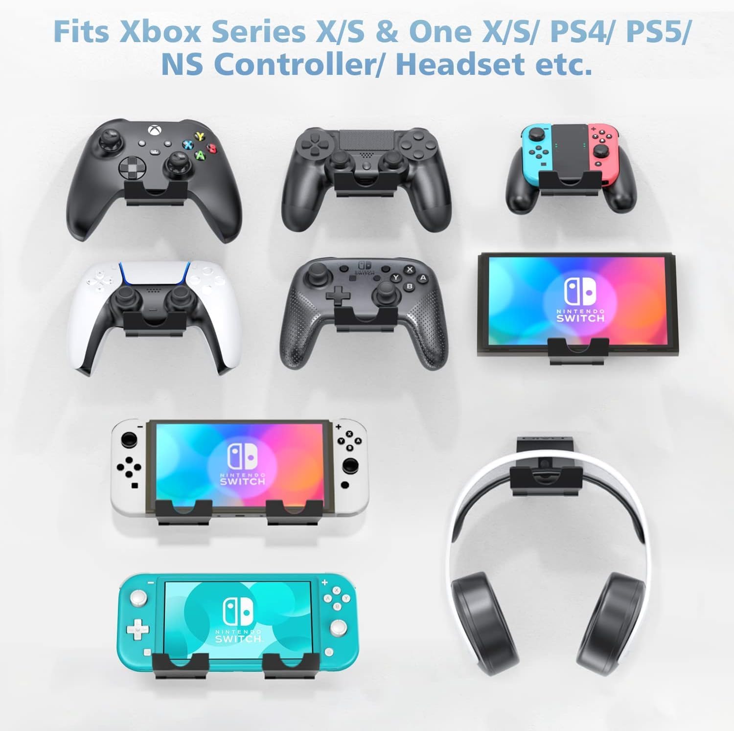 Adjustable 4-Piece Video Game Controller & Headphone Wall Mount Stand Holder for PS3 PS4 PS5 Xbox 360 One Series - Image 5