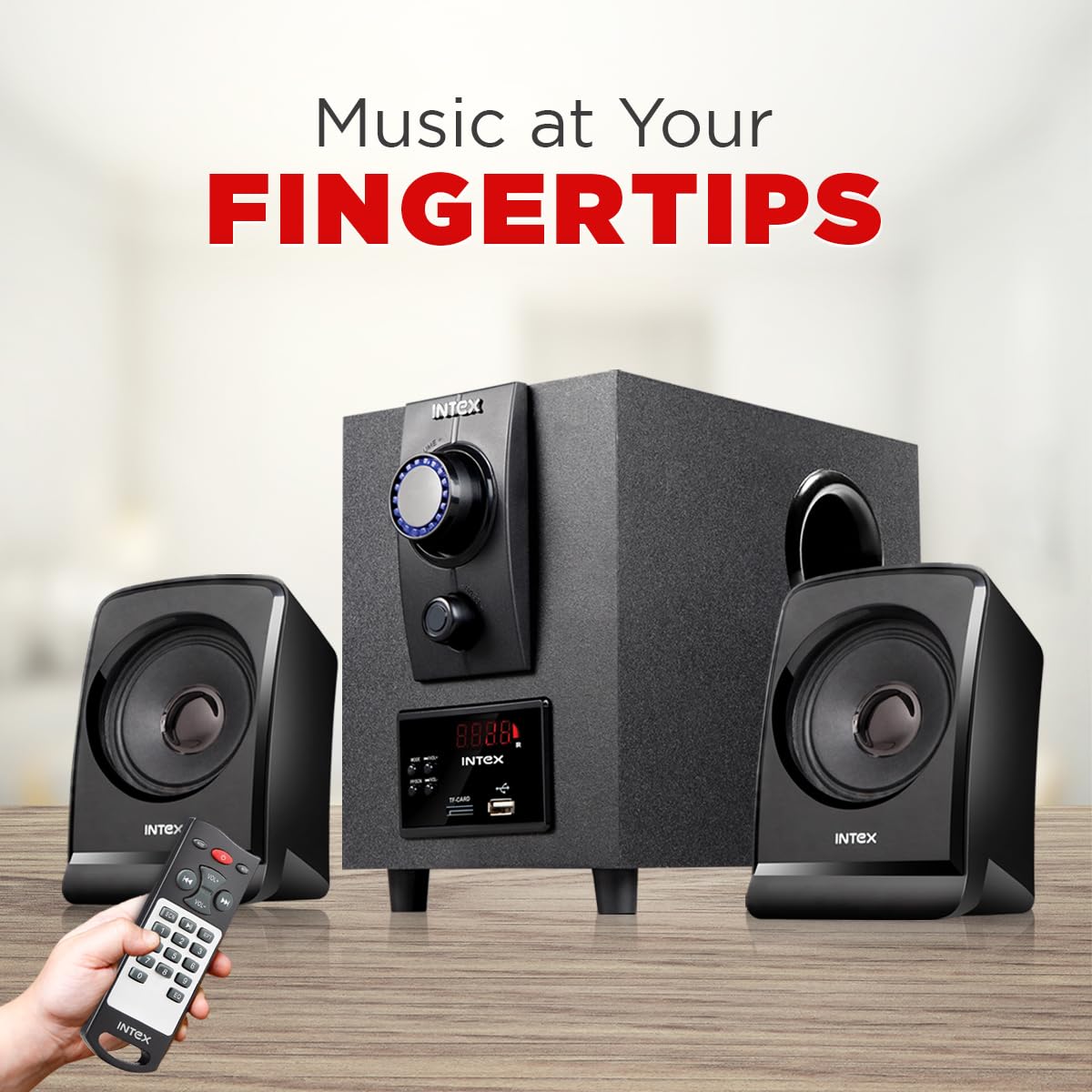 Intex Boom 1666 TUFB 35W 2.1 Black Multimedia Speaker with BT USB FM AUX TF Remote & LED Display - Image 2