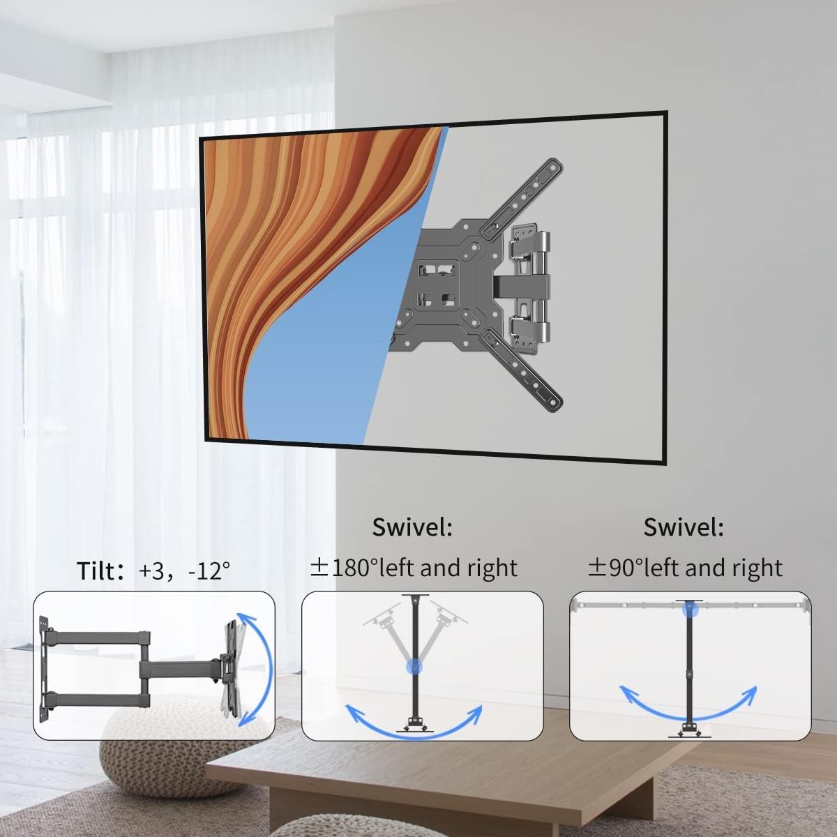 Suptek Full Motion Swivel Tilt TV Wall Mount for 23-55 Inch TVs, 55lbs Capacity, VESA 400x400mm - Image 2