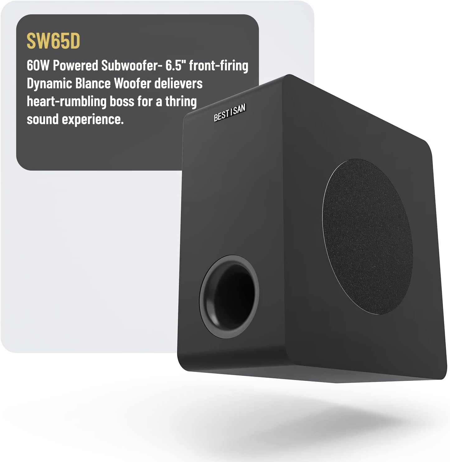 Bestisan 6.5 Inch Active Compact Home Audio Subwoofer Deep Bass Black - Image 2