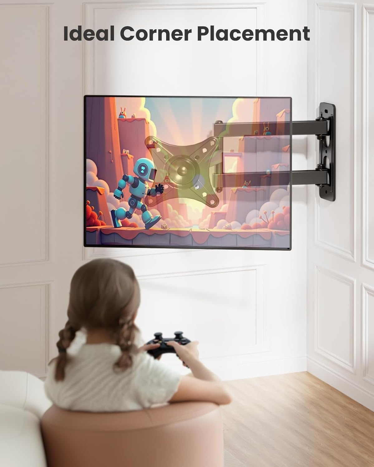 Articulating Full Motion TV Monitor Wall Mount Bracket 13-32 Inch LED LCD Flat Curved Screen 360° Rotation Swivel Tilt Extension Max VESA 100x100mm up to 33lbs - Image 4