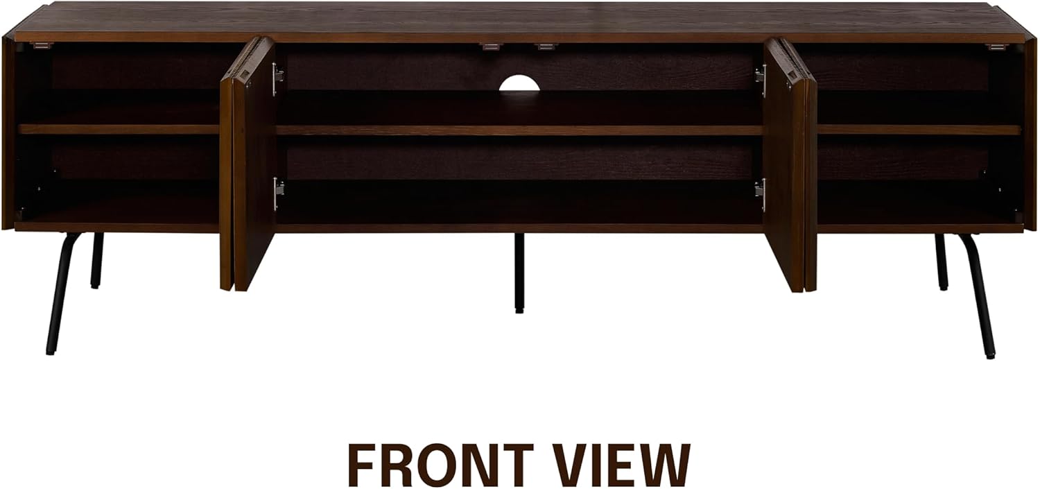 NTC Dark Walnut Veil TV Stand 75 inch Capacity 4 Doors Groove Design Metal Legs - Image 4