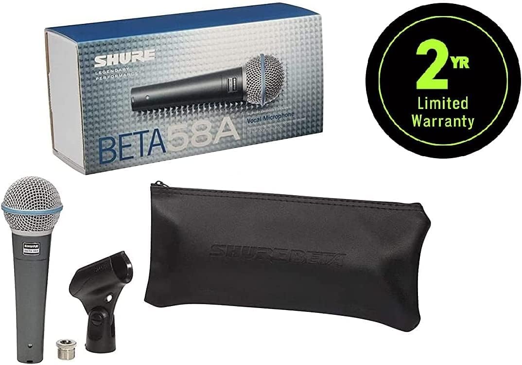 Shure Beta 58A Supercardioid Dynamic Vocal Microphone for Stage Studio with Stand Adapter and Storage Bag - Image 2