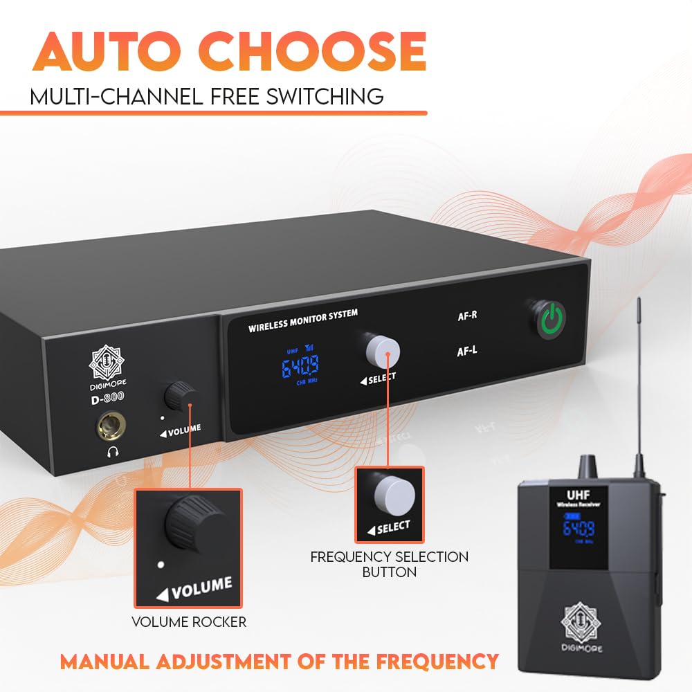 DIGIMORE D-820 UHF Wireless In-Ear Monitor System with 2 Receivers, Earphones, 300 Ft Range, Rack Mounts - Image 4