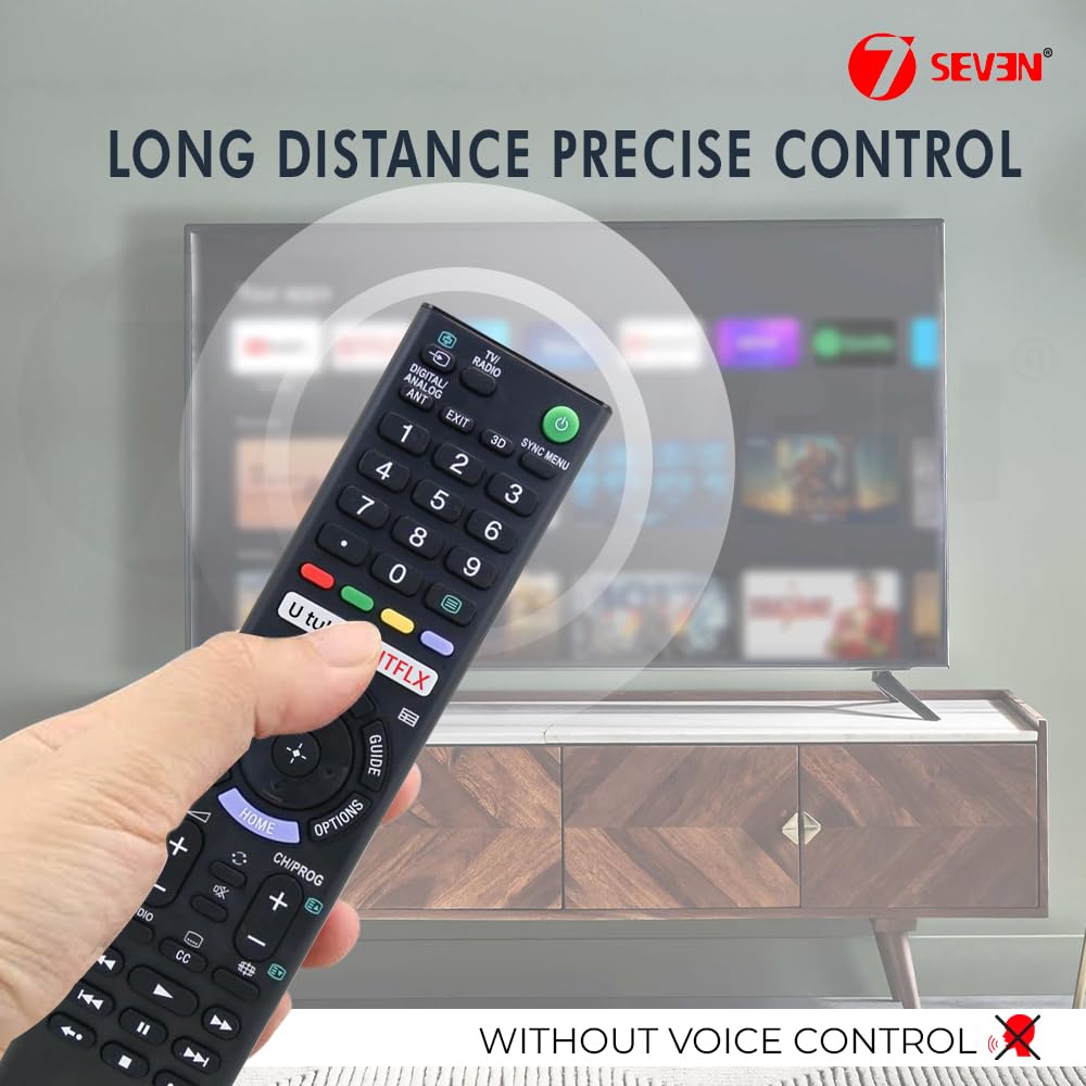 7SEVEN Black Universal Replacement Remote for Sony Bravia UHD 4K Smart TVs with Netflix YouTube Hotkeys - Image 2