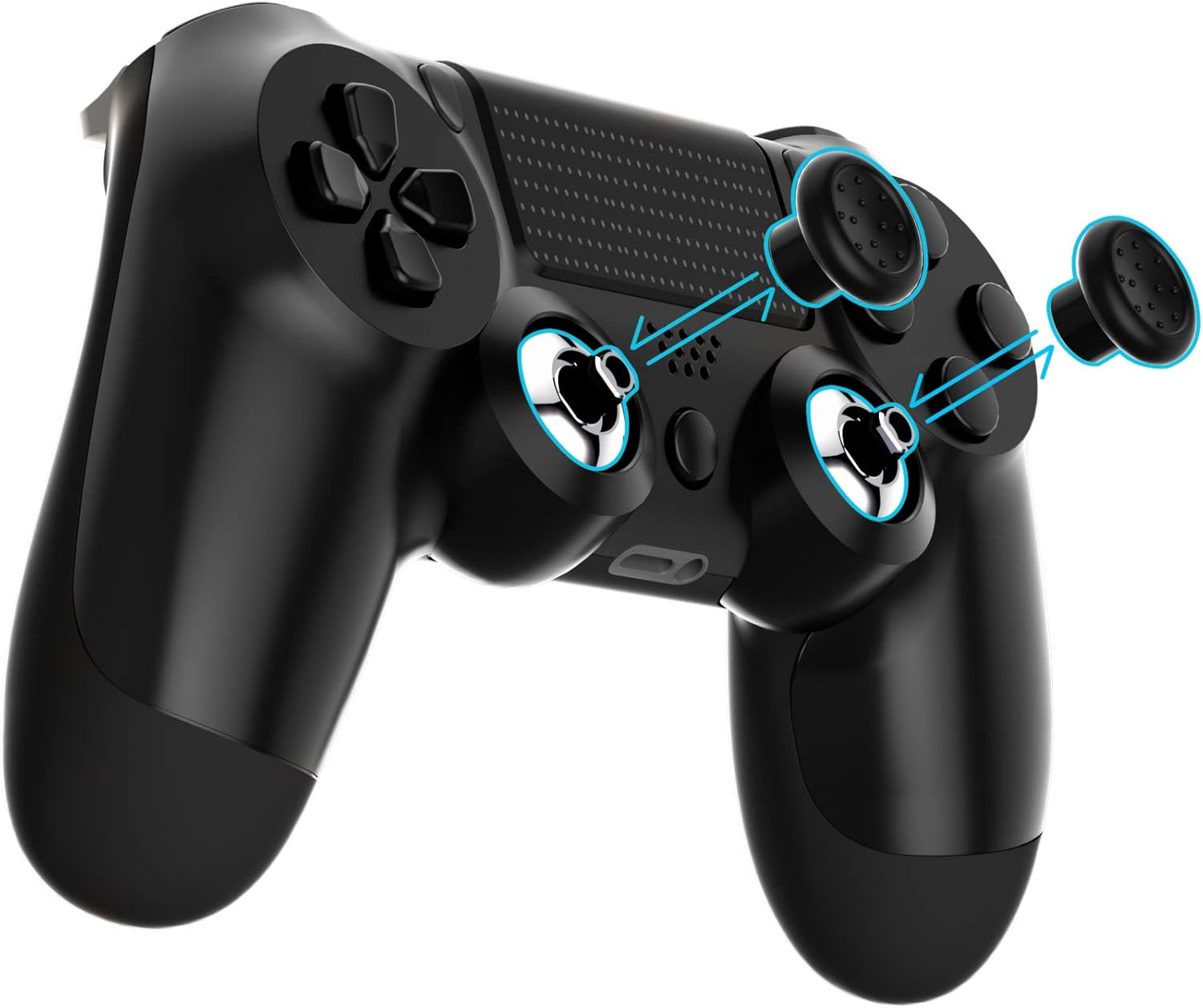 eXtremeRate ThumbsGear Ergonomic Interchangeable Thumbstick Grips for PS5 and PS4 Controllers 3 Height Styles Chrome Silver Black - Image 2