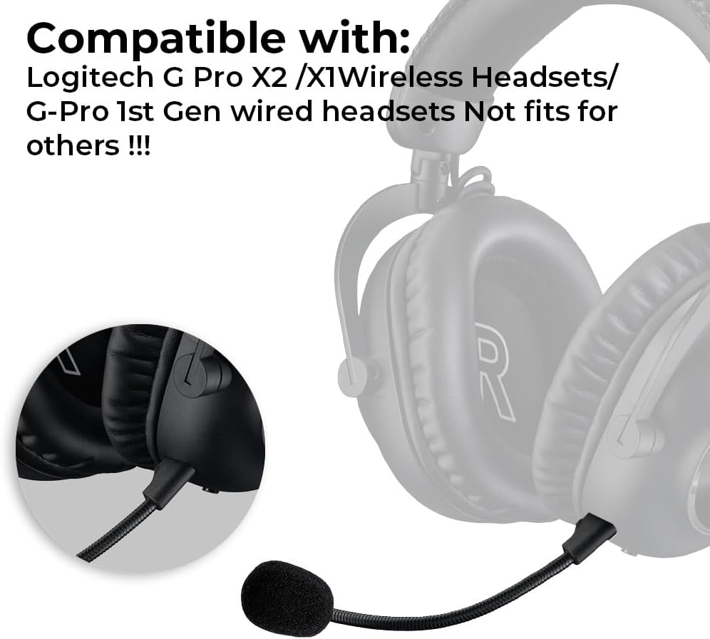 Logitech G PRO X Series Gaming Headset Replacement Microphone Detachable Noise Cancelling 3.5mm 2.5mm Cable 2 Pcs Foam Cover - Image 2