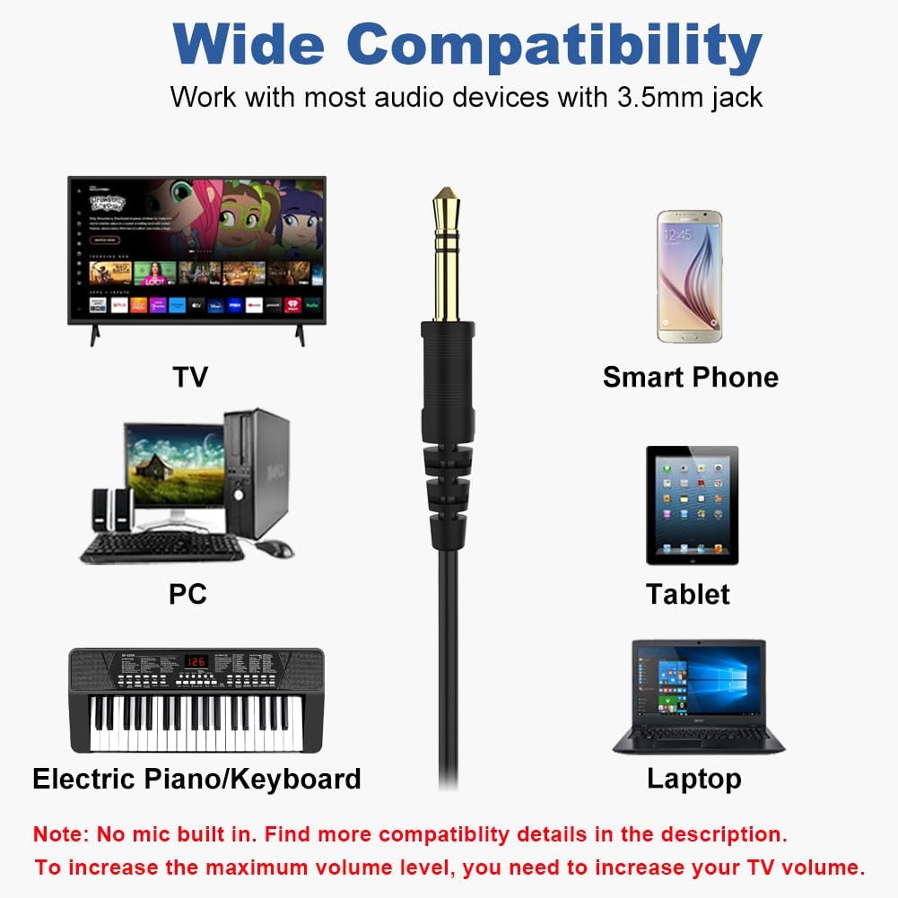 19.5ft Extra Long Wired Over-Ear Headphones with Volume Control for TV PC Seniors - Image 6