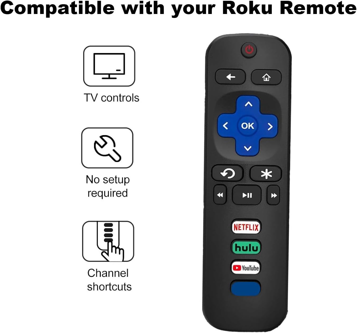 Roku TV Replacement Remote Control for TCL, Hisense, Onn, Sharp, Element, Westinghouse, Philips Smart TVs - Image 4