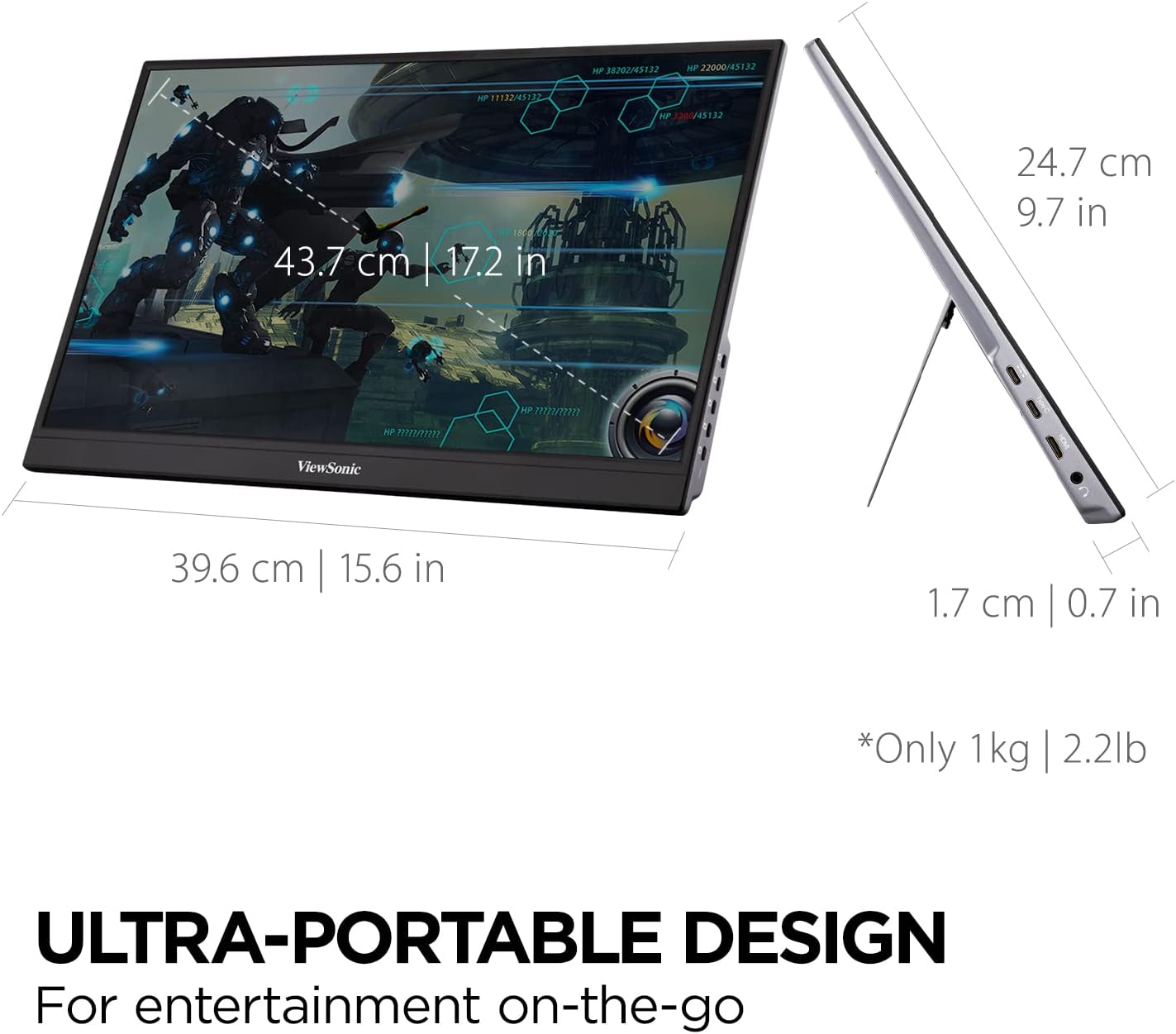 ViewSonic VX1755 17 Inch 1080p Portable IPS Gaming Monitor 144Hz AMD FreeSync Premium 60W USB C - Image 6