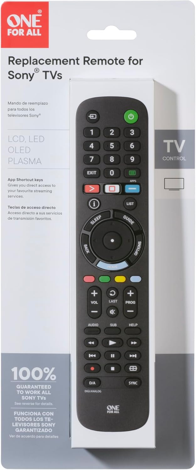 One For All Universal Replacement Remote for Sony TVs - Black, LCD/LED/OLED/Plasma Compatible, URC4812 Model - Image 6