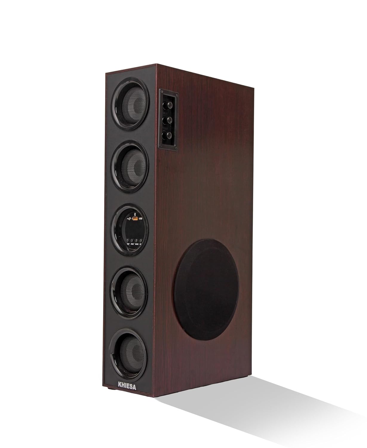 Khiesa Tower 2 105W Single Home Theatre Speaker System Walnut Brown Wooden Finish Karaoke Bluetooth 5.0 Aux FM USB - Image 3