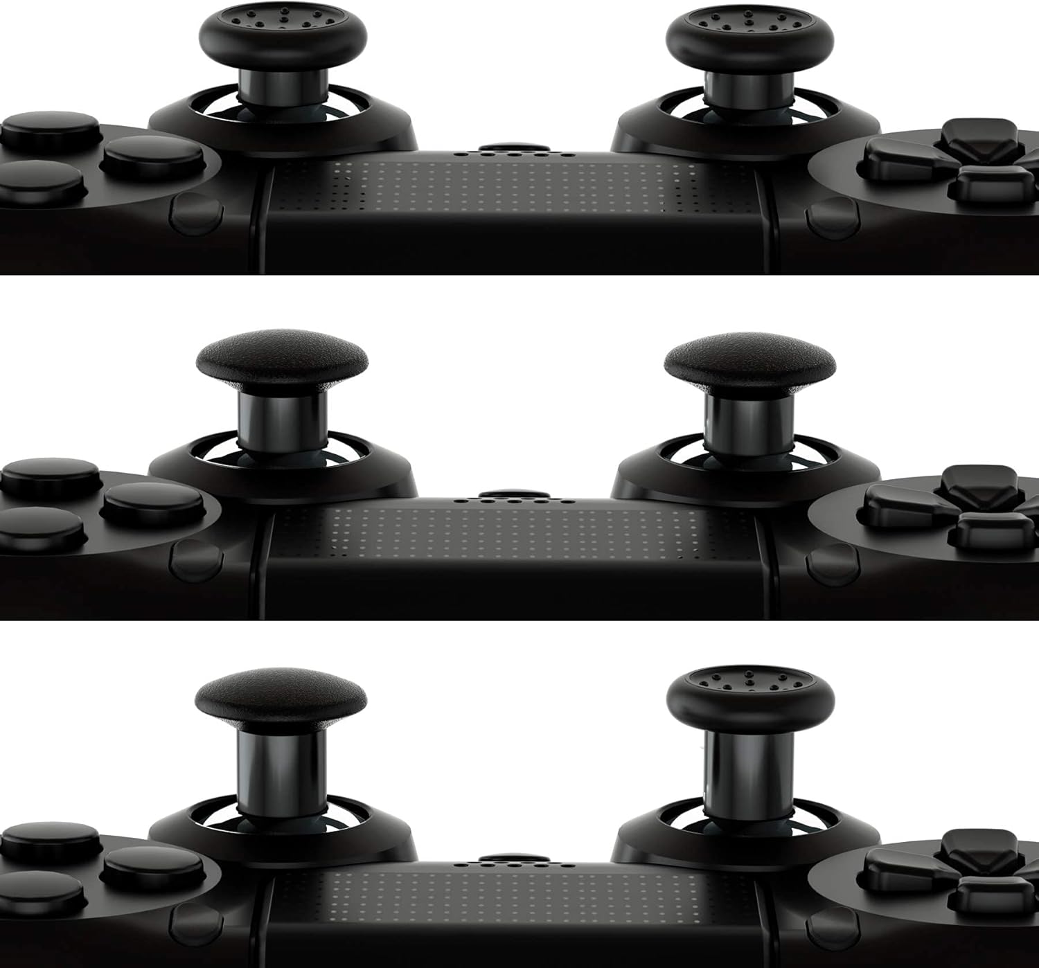 eXtremeRate ThumbsGear Ergonomic Interchangeable Thumbstick Grips for PS5 and PS4 Controllers 3 Height Styles Chrome Silver Black - Image 4