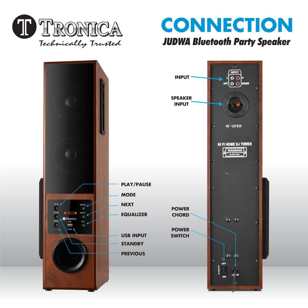 TRONICA JUDWAA 5.0 100W Tower Home Theater Speaker Pair 24" with 6" Woofer and Remote - Image 5