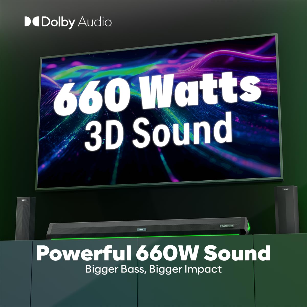 GOVO GOSURROUND 999 Platinum Black 5.2 Surround Soundbar 660W True Dolby Audio with Dual Subwoofers - Image 3