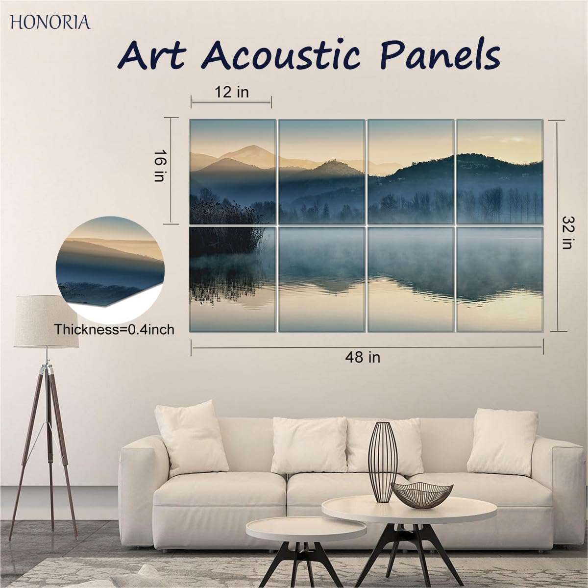 HONORIA 8 Pack 48x32 Inch Decorative Self-Adhesive Acoustic Wall Panels for Sound Absorption - Image 3