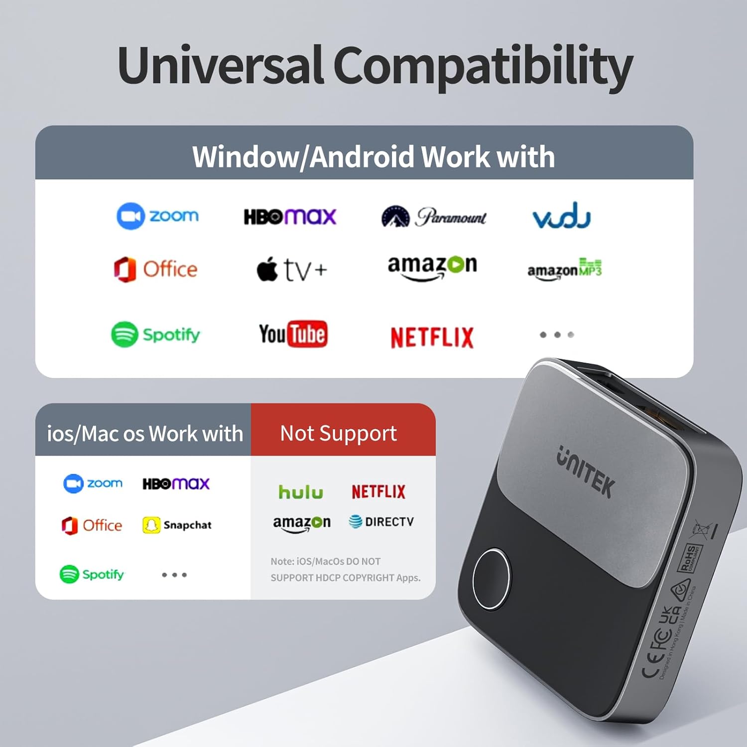 Unitek 4K Wireless HDMI Display Dongle Adapter Screen Mirroring Receiver 2.4G/5G for iOS Android Windows - Image 6