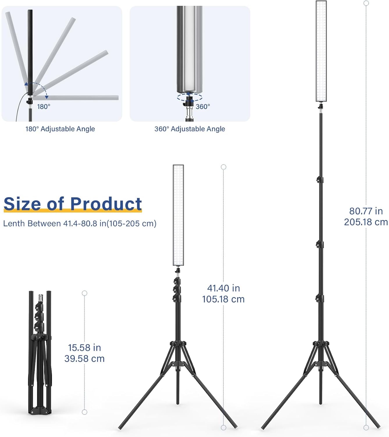 2 Pack Dimmable Bi-Color LED Video Light Sticks with 63'' Tripod, 2500K-8500K Studio Wand Kit - Image 5