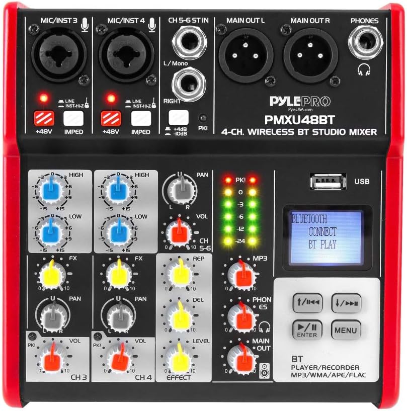PYLE PMXU48BT 4-Channel Bluetooth Professional Digital DJ Mixer Console with USB Audio Interface - Image 2