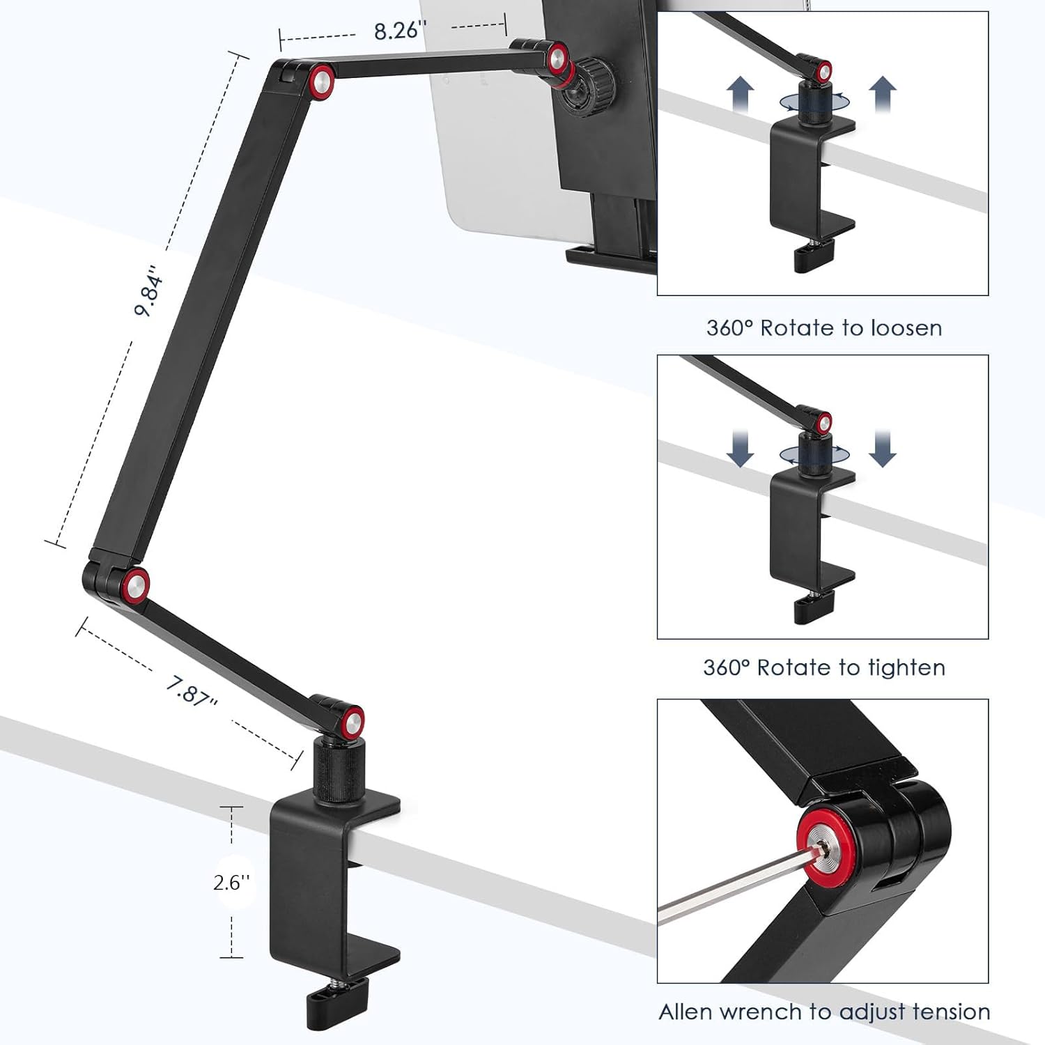 Adjustable Tablet and Monitor Stand Holder 15.6'' 16'' Desk Mount Fits 4.7-16" Devices - Image 3