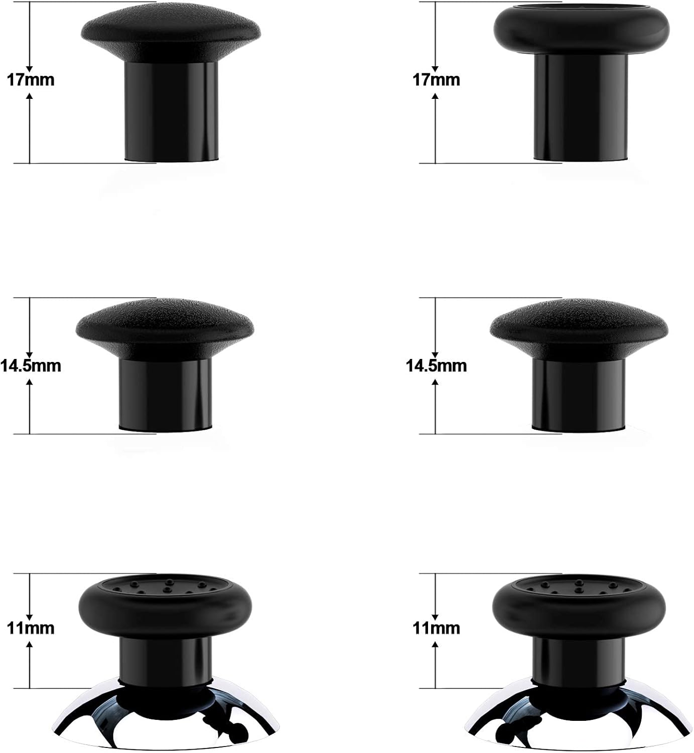 eXtremeRate ThumbsGear Ergonomic Interchangeable Thumbstick Grips for PS5 and PS4 Controllers 3 Height Styles Chrome Silver Black - Image 5
