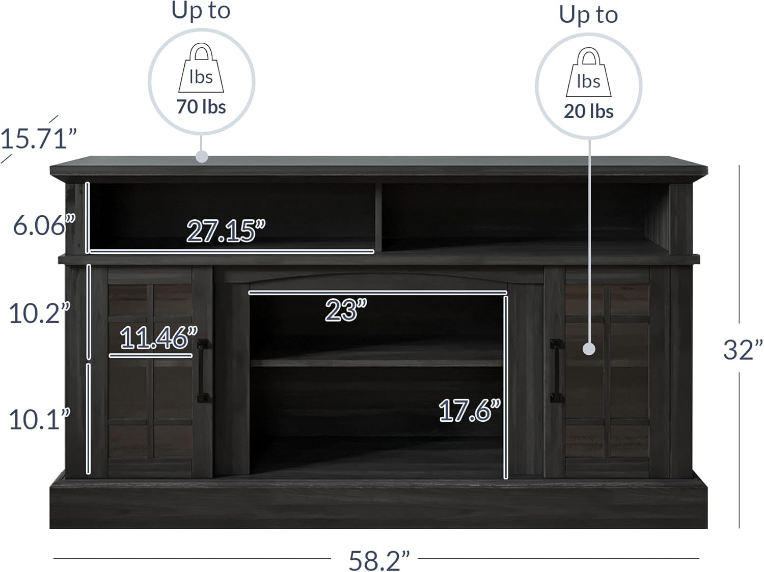 BELLEZE 58 Inch Rustic Grey TV Stand Entertainment Center for TVs up to 65" with Shelves and Glass Door Cabinets - Image 2