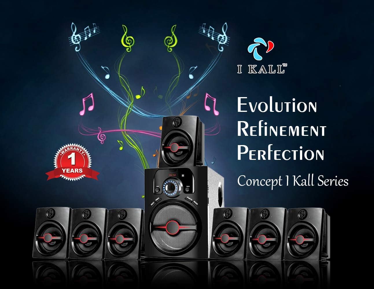 IKALL IK4444 7.1 Channel Black Bluetooth Home Theater System with Deep Bass & Multi-Connectivity - Image 4