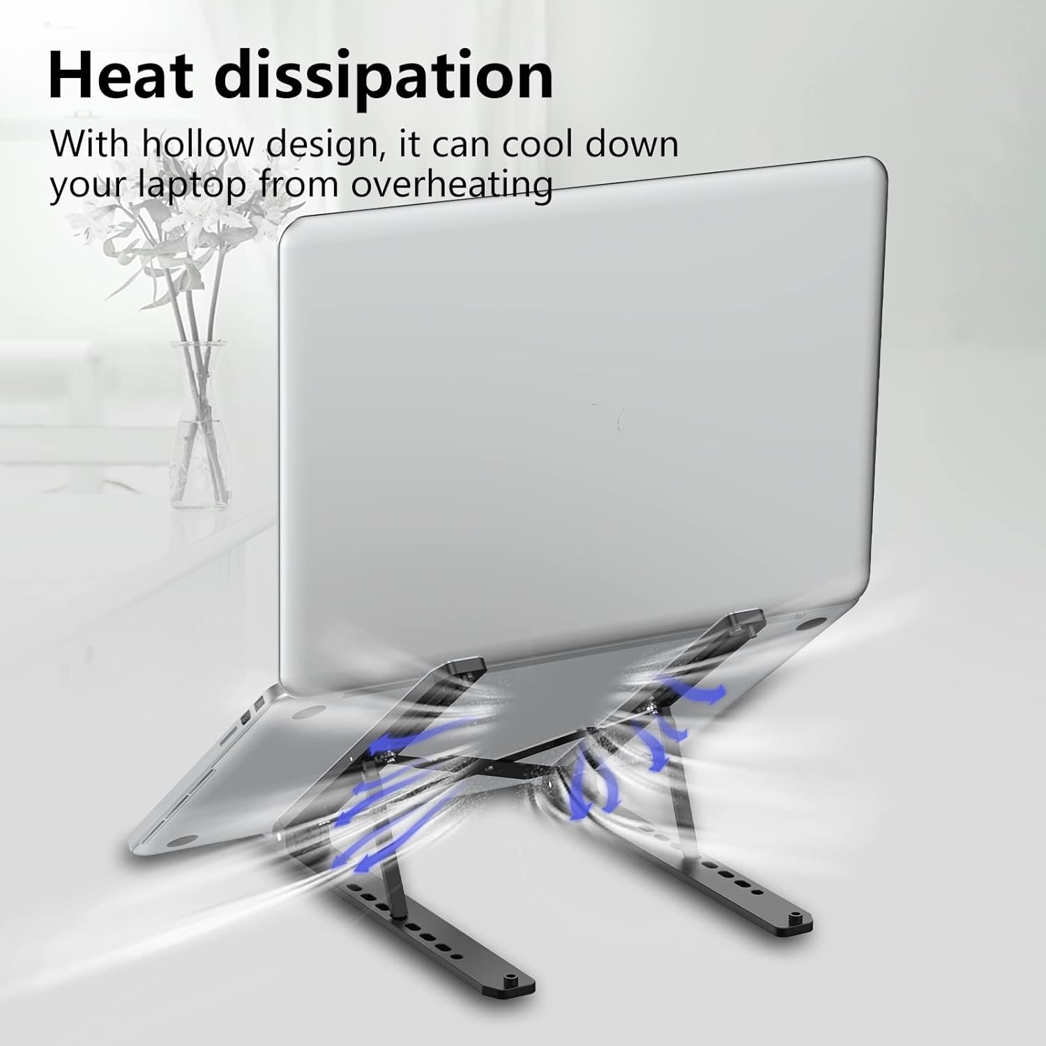 Adjustable Foldable Laptop Stand Black 10-15.6 Inch ABS+Silicone Portable Cooling Mount - Image 7