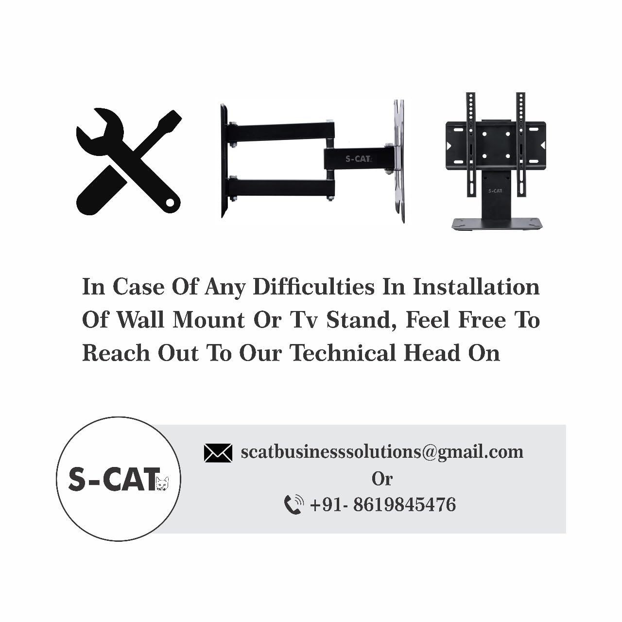 S-CAT Universal Adjustable Height TV Stand for 32-65 Inch Flat Screen TVs up to 110lbs Black - Image 2