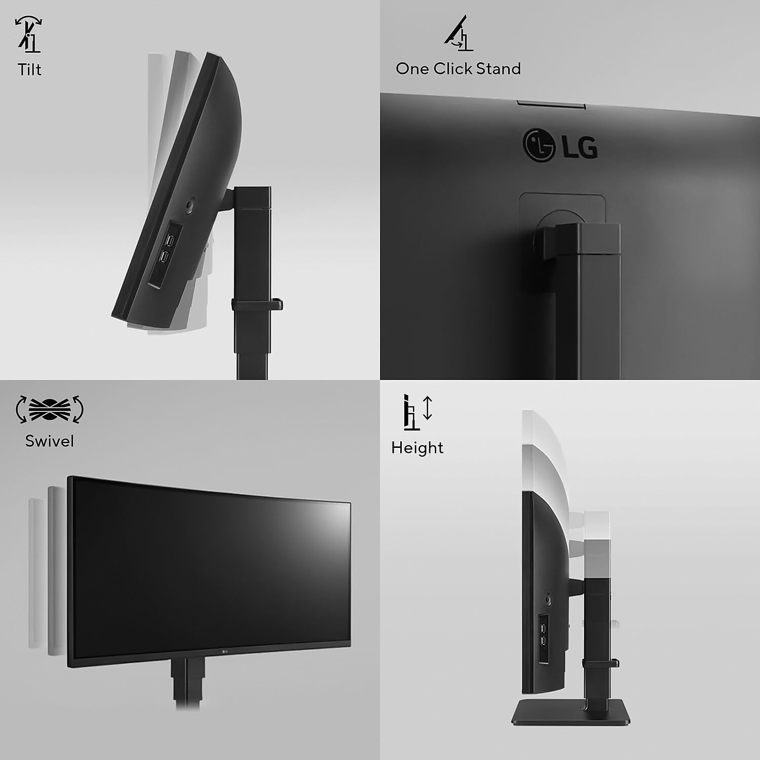 LG 34" Curved Ultrawide UW-QHD Webcam LED Monitor 21:9 Textured Black - Image 4