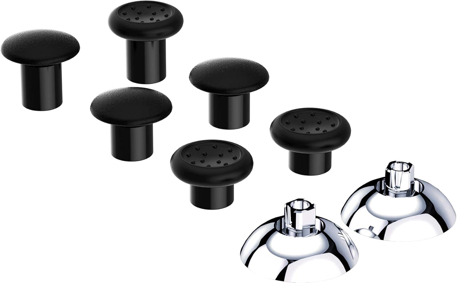 eXtremeRate ThumbsGear Ergonomic Interchangeable Thumbstick Grips for PS5 and PS4 Controllers 3 Height Styles Chrome Silver Black - Image 7