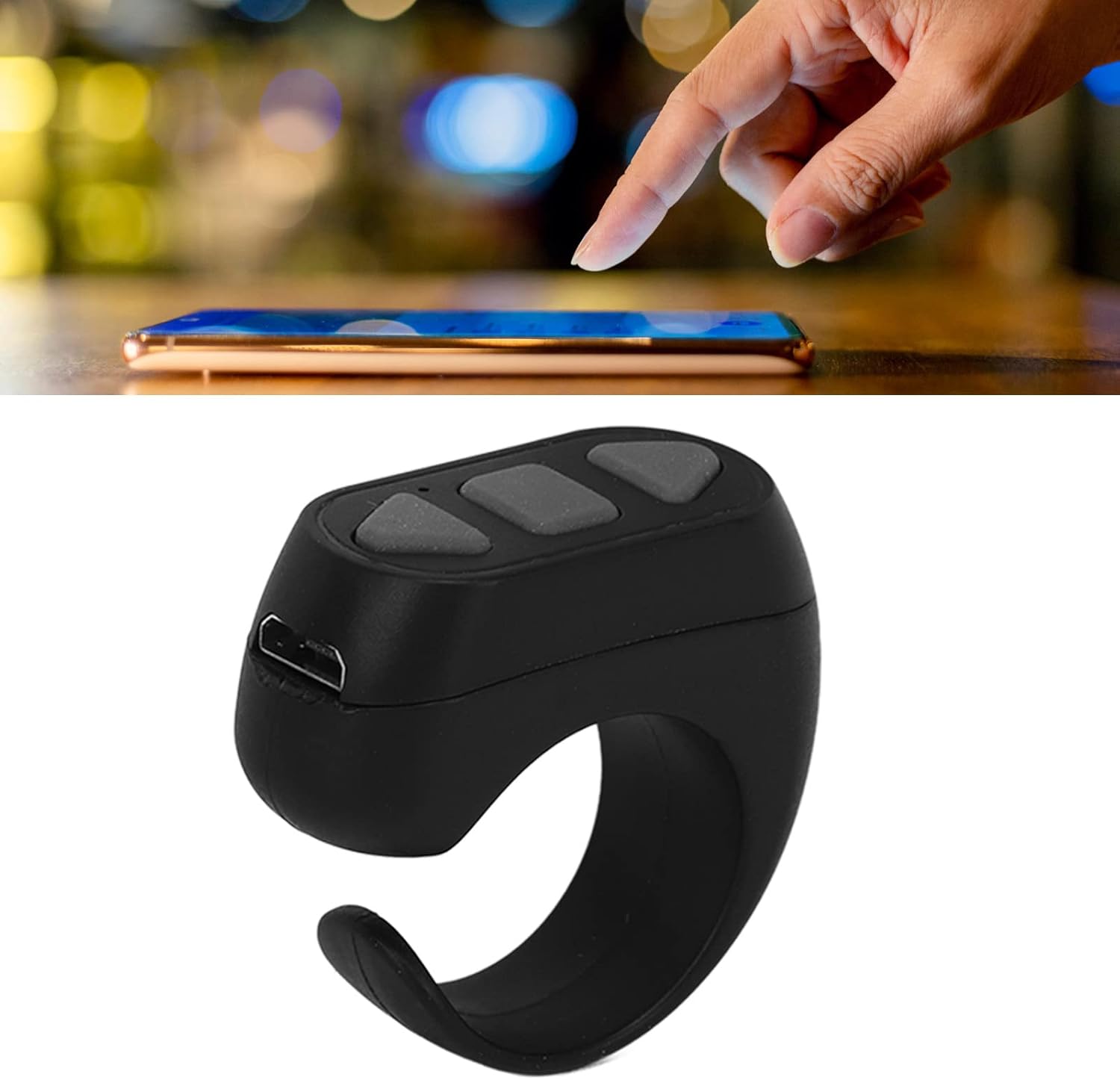 Black Bluetooth Remote Control Ring Page Turner for iOS Android Phones - Image 4