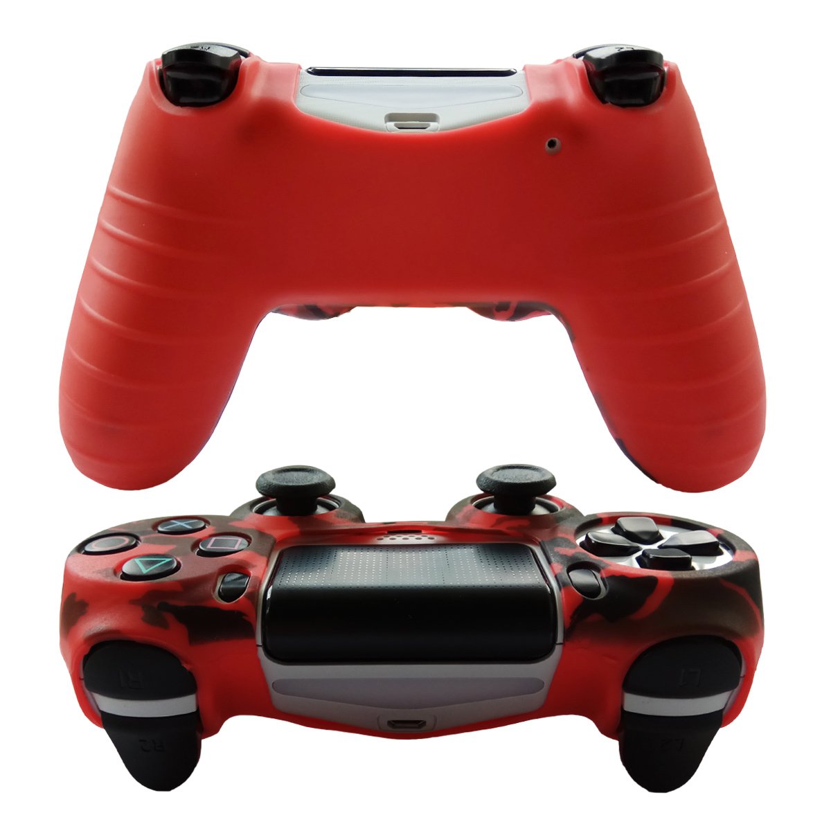 Hikfly Camouflage Silicone Gel Controller Skin Protector Set for PS4, PS4 Slim, PS4 Pro - Red and Blue - Image 6