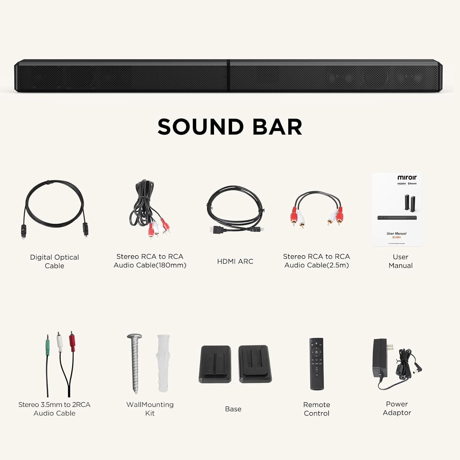 2.2ch 100W Smart TV Sound Bar 2-in-1 Detachable Bluetooth 5.3 Speaker 3 EQ Modes Adjustable Bass - Image 8