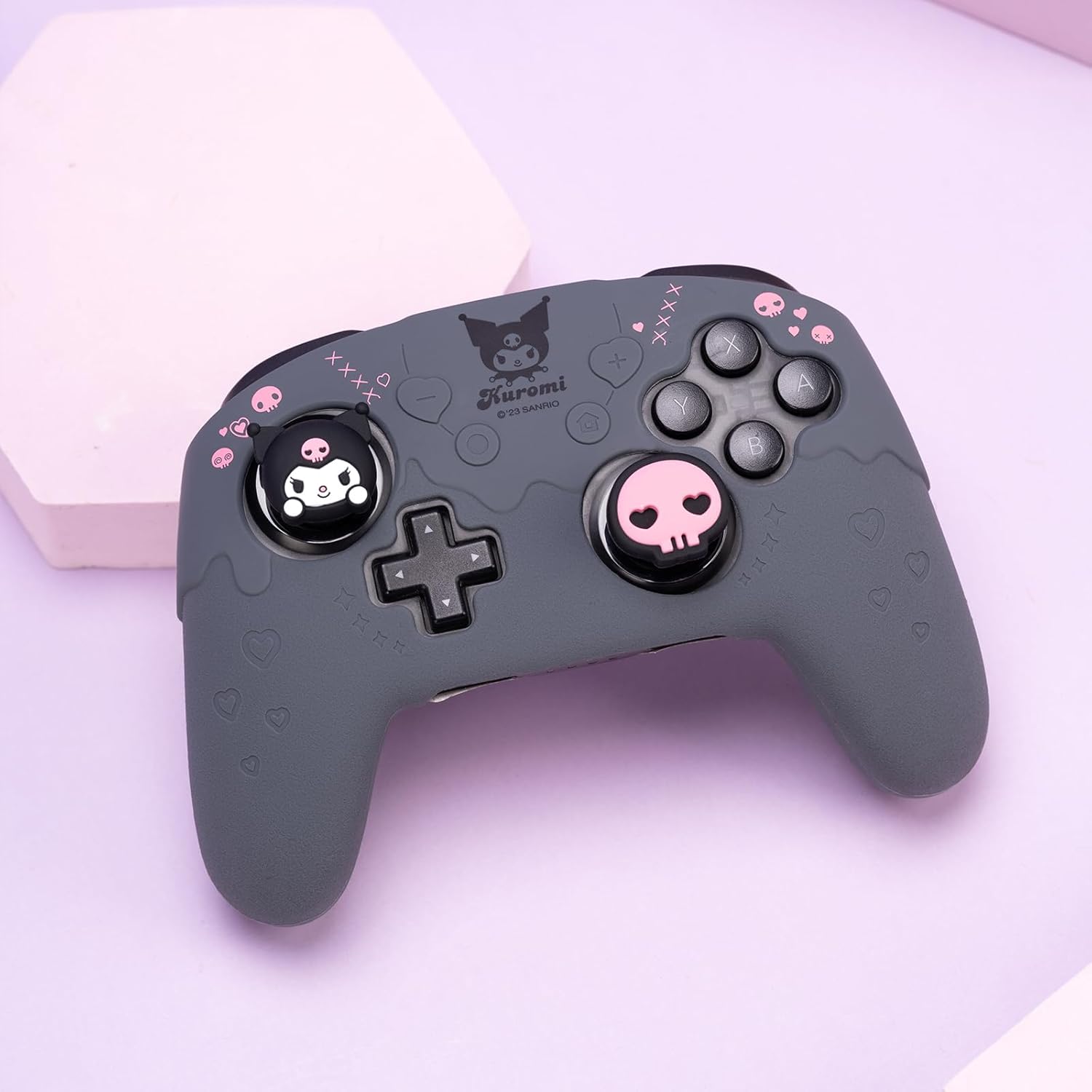 Cute Sanrio Skull Troublemaker Rabbit Silicone Controller Skin for Nintendo Switch Pro, Includes Touch Pad Sticker and Thumb Grip Caps - Image 6