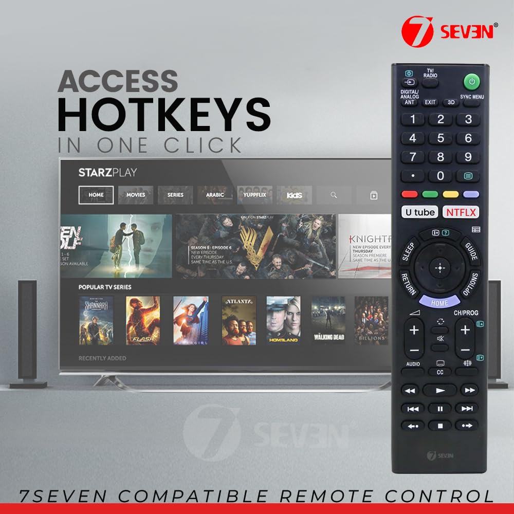7SEVEN Black Universal Replacement Remote for Sony Bravia UHD 4K Smart TVs with Netflix YouTube Hotkeys - Image 4