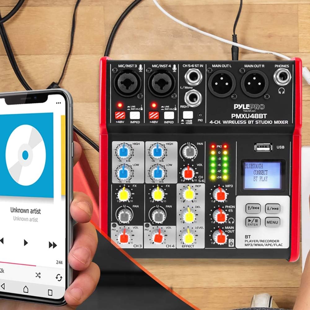 PYLE PMXU48BT 4-Channel Bluetooth Professional Digital DJ Mixer Console with USB Audio Interface - Image 4