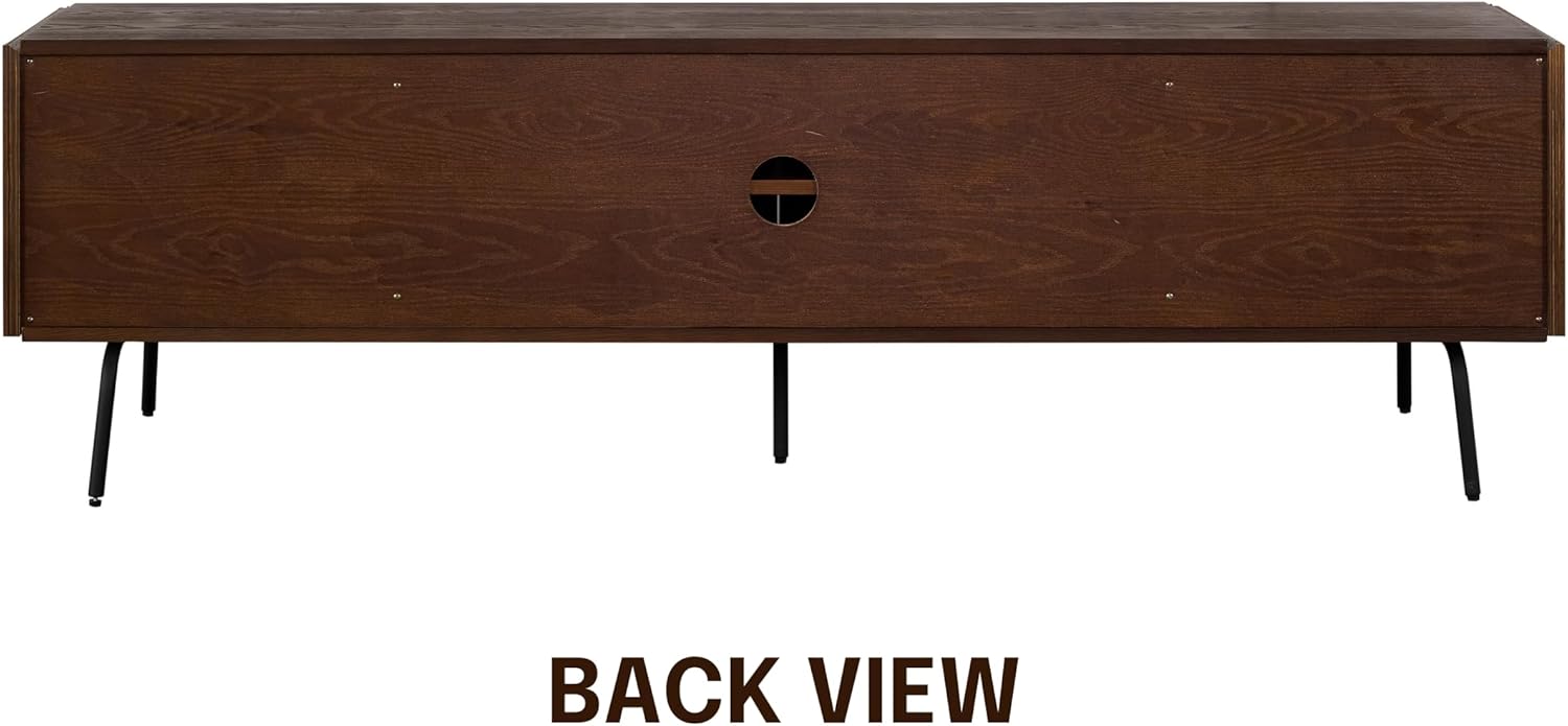 NTC Dark Walnut Veil TV Stand 75 inch Capacity 4 Doors Groove Design Metal Legs - Image 5