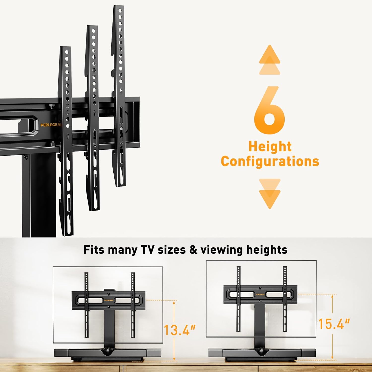 Perlegear Universal Swivel TV Stand for 32-65 Inch TVs, Max 88 lbs, Tempered Glass Base, Height Adjustable, Tilt, VESA 400x400mm - Image 6