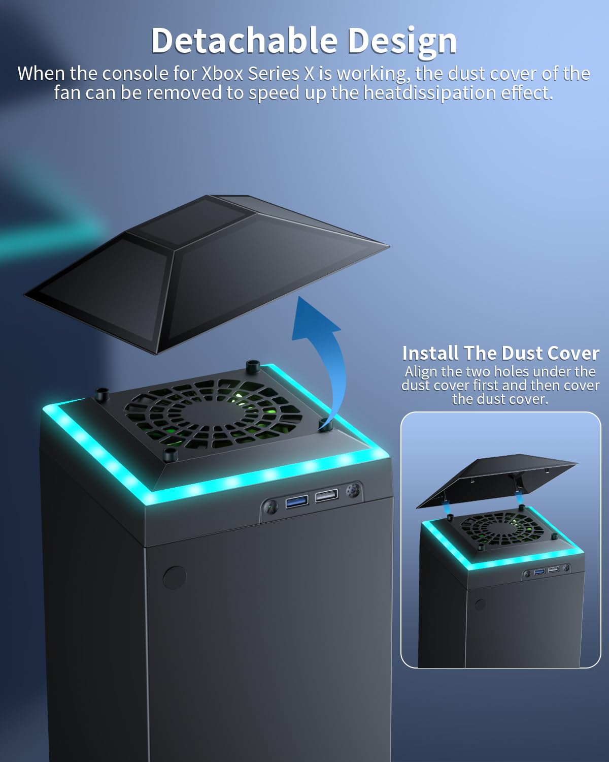MENEEA Cooling Fan for Xbox Series X Console Low Noise 3 Gears Touch Switch with Colorful Light Strip 2 USB Ports - Image 6