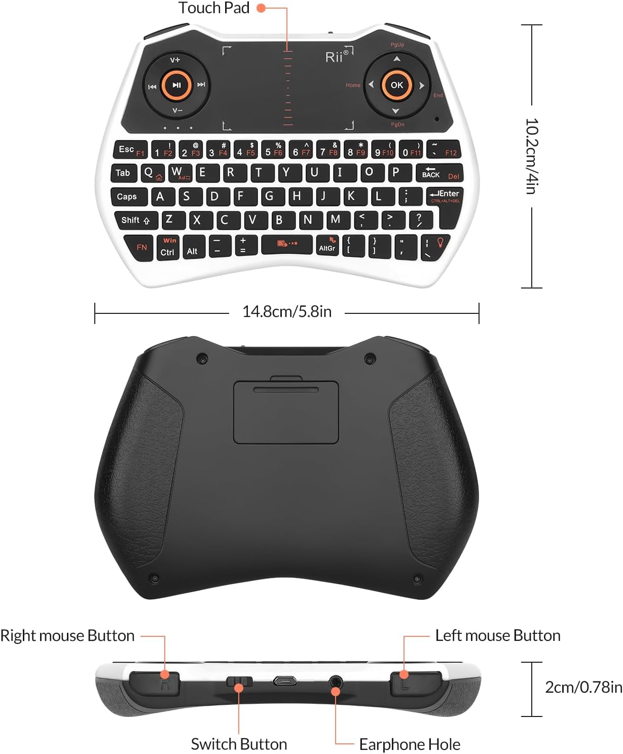 Rii K28 White 2.4GHz Wireless Mini Keyboard with Backlit Touchpad and Built-in Mic - Image 3